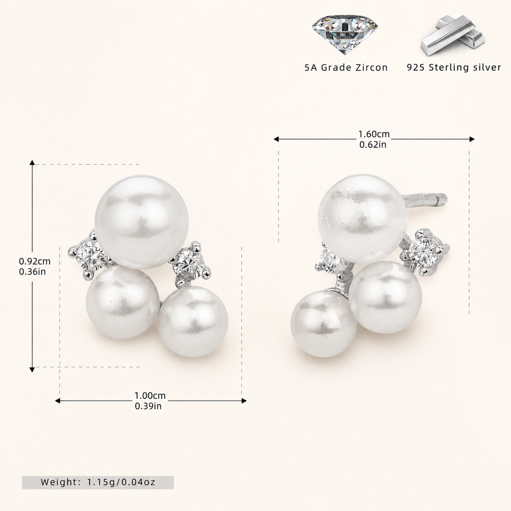 Sterling Silver Freshwater Pearl Stud Earrings - Platinum