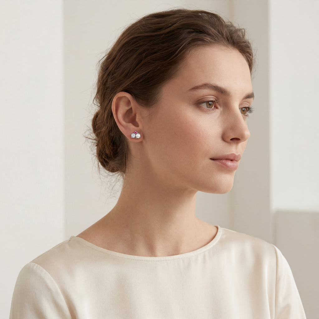 Pearl Cluster Titanium Stud Earrings - image 3