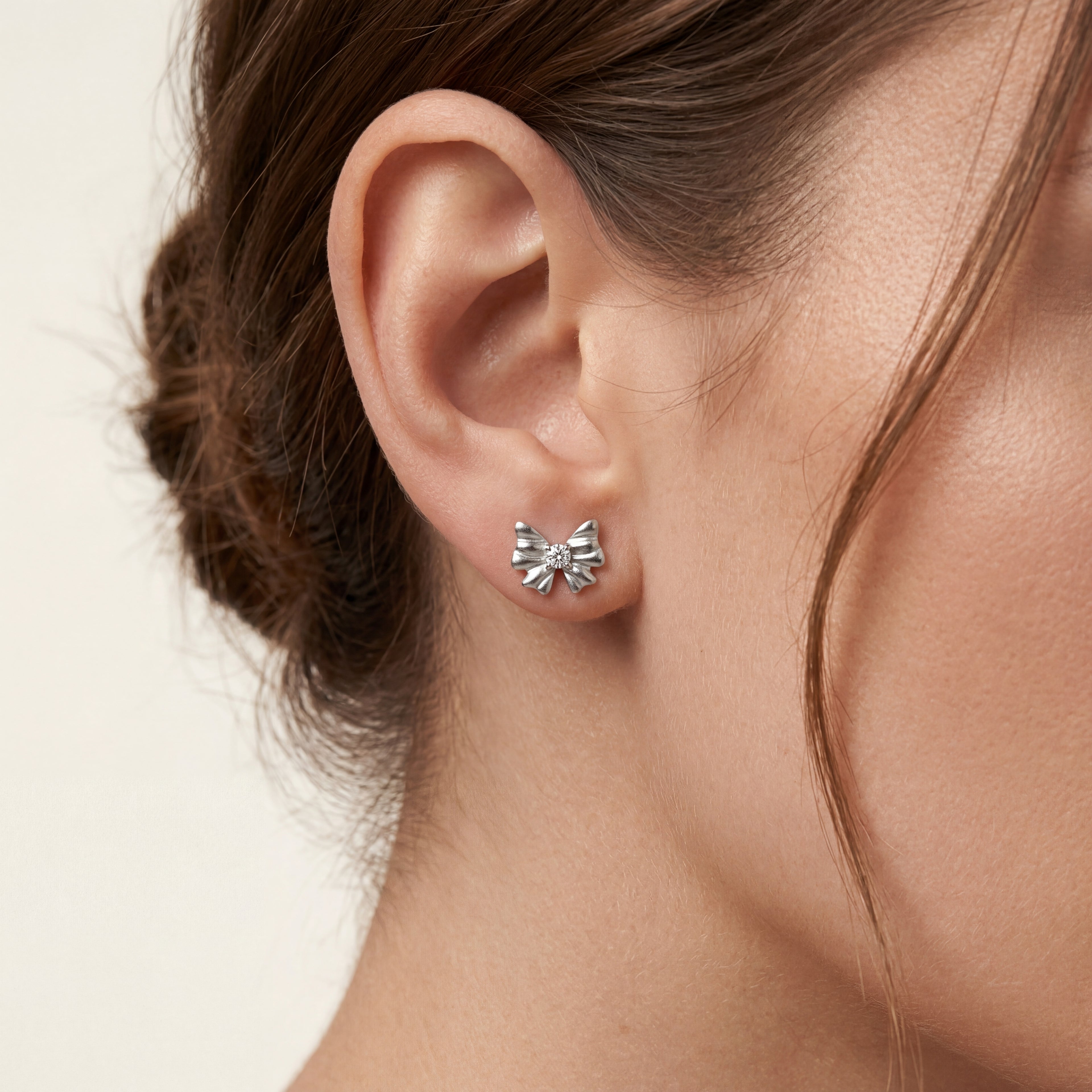 Bow Crystal Titanium Stud Earrings - image 2