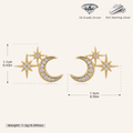 Sterling Silver Star and Moon Zirconia Stud Earrings - Gold