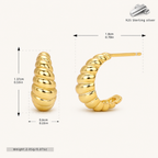 Sterling Silver Croissant Twist Stud Earrings - Gold