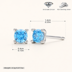 Sterling Silver Classic Zirconia Solitaire Stud Earrings - Platinum / Aqua