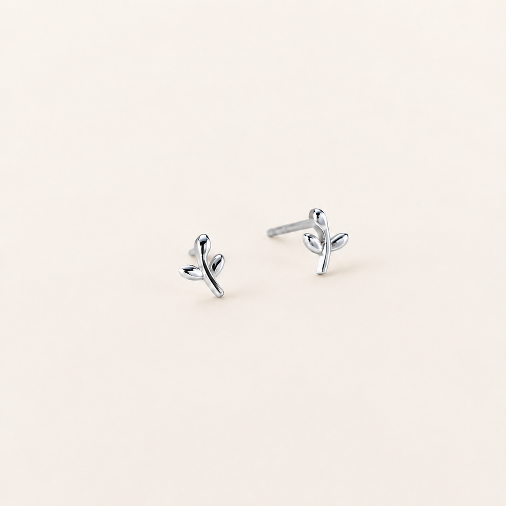 Sterling Silver Leaf Stud Earrings detail