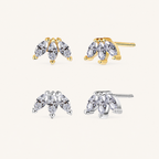 Sterling Silver Marquise Zirconia Crown Stud Earrings
