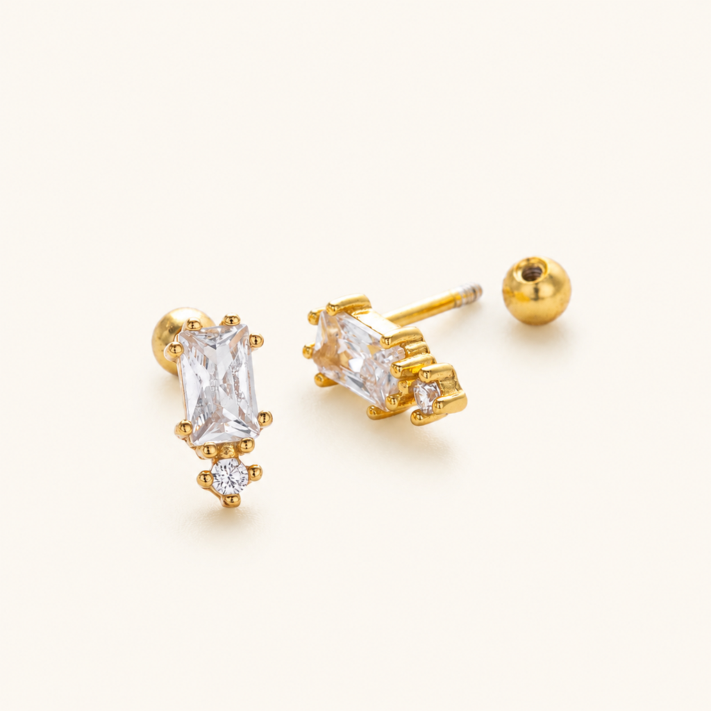 Sterling Silver Threaded Zirconia Cartilage Flat Back Earrings detail