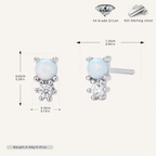 Sterling Silver Round Opal Stud Earrings - Platinum / White