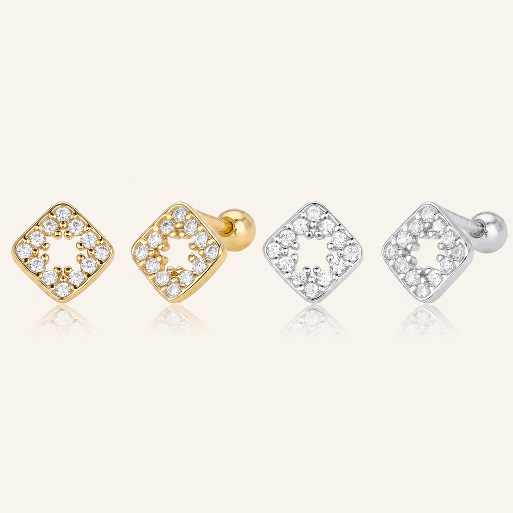 Sterling Silver Openwork Diamond Zirconia Flat Back Earrings