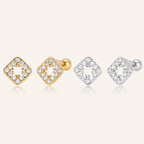 Sterling Silver Openwork Diamond Zirconia Flat Back Earrings