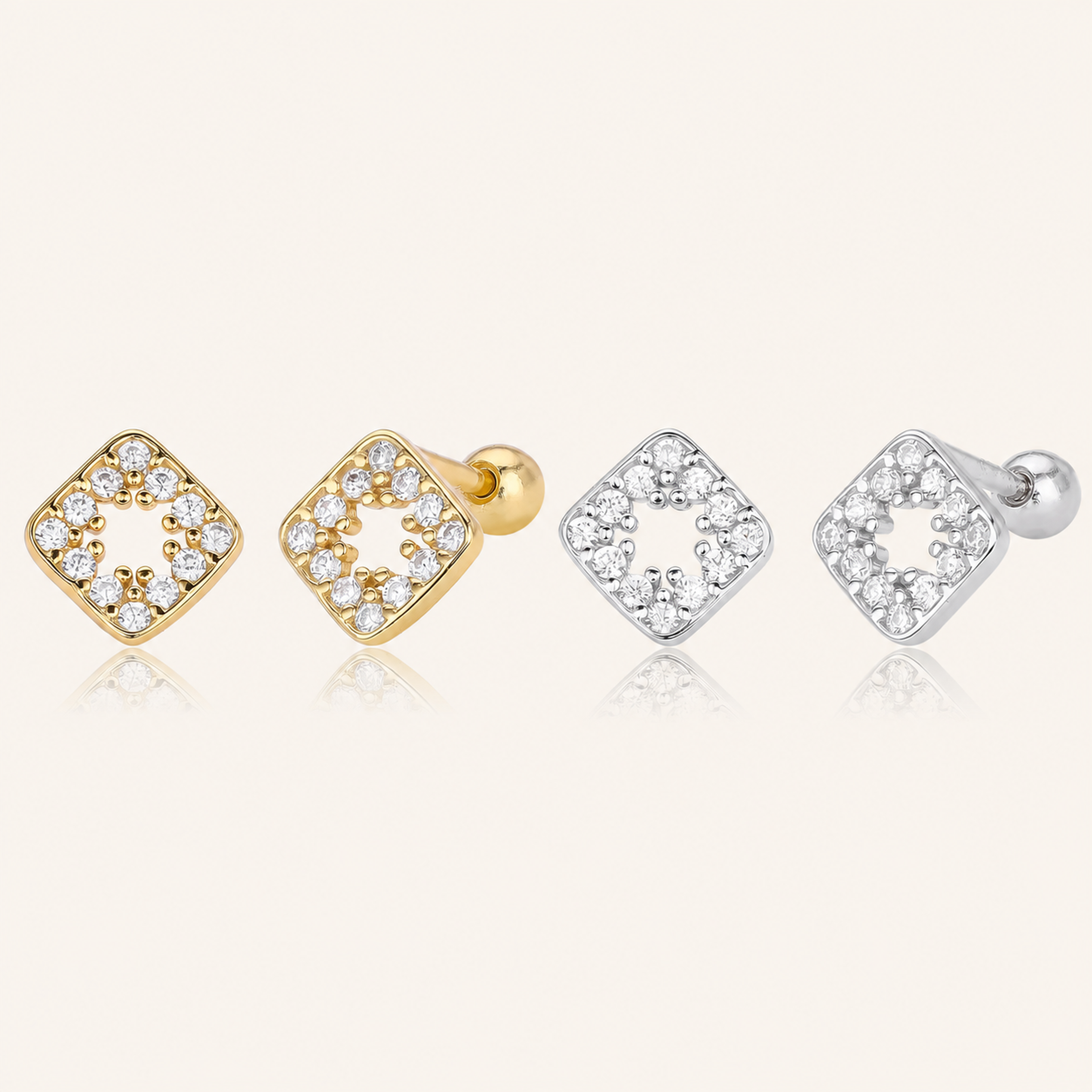 Sterling Silver Openwork Diamond Zirconia Flat Back Earrings