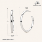 Sterling Silver Polished C-Shape Hoop Earrings - Platinum / 40mm
