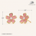 Sterling Silver Cherry Blossom Sakura Stud Earrings - Gold