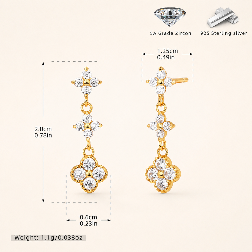 Sterling Silver Colored Zirconia Flower Stud Earrings - Gold / Zircon