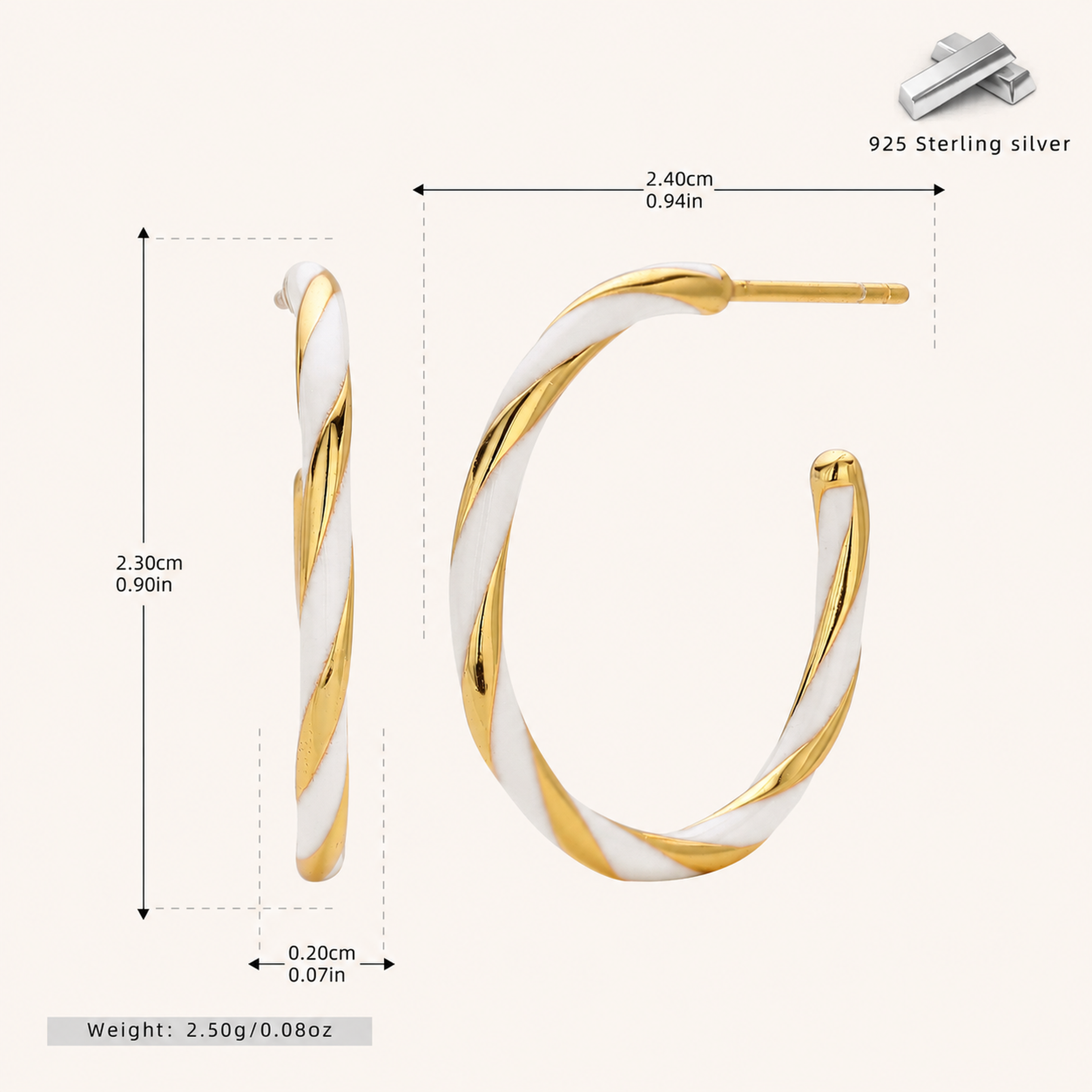 Sterling Silver Enamel Spiral Circle Stud Earrings - Gold
