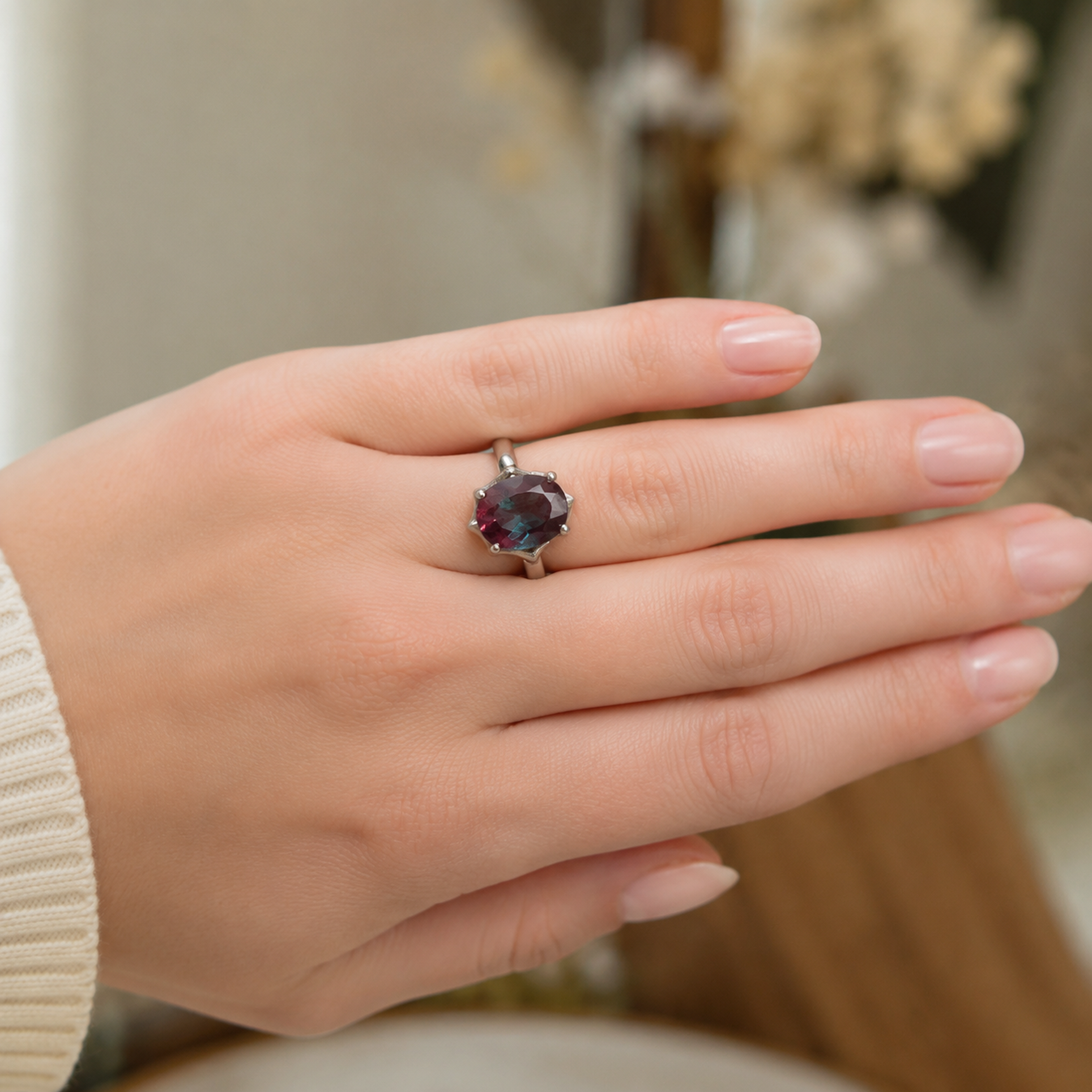 Starforge Lab-Grown Alexandrite Ring worn on hand