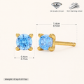 Sterling Silver Classic Zirconia Solitaire Stud Earrings - Gold / Aqua