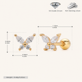 Sterling Silver Butterfly Zirconia Flat Back Earrings - Gold