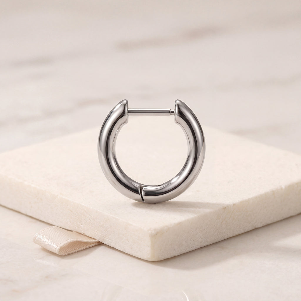 Rounded D-Shape Titanium Hoop Earrings - image 5