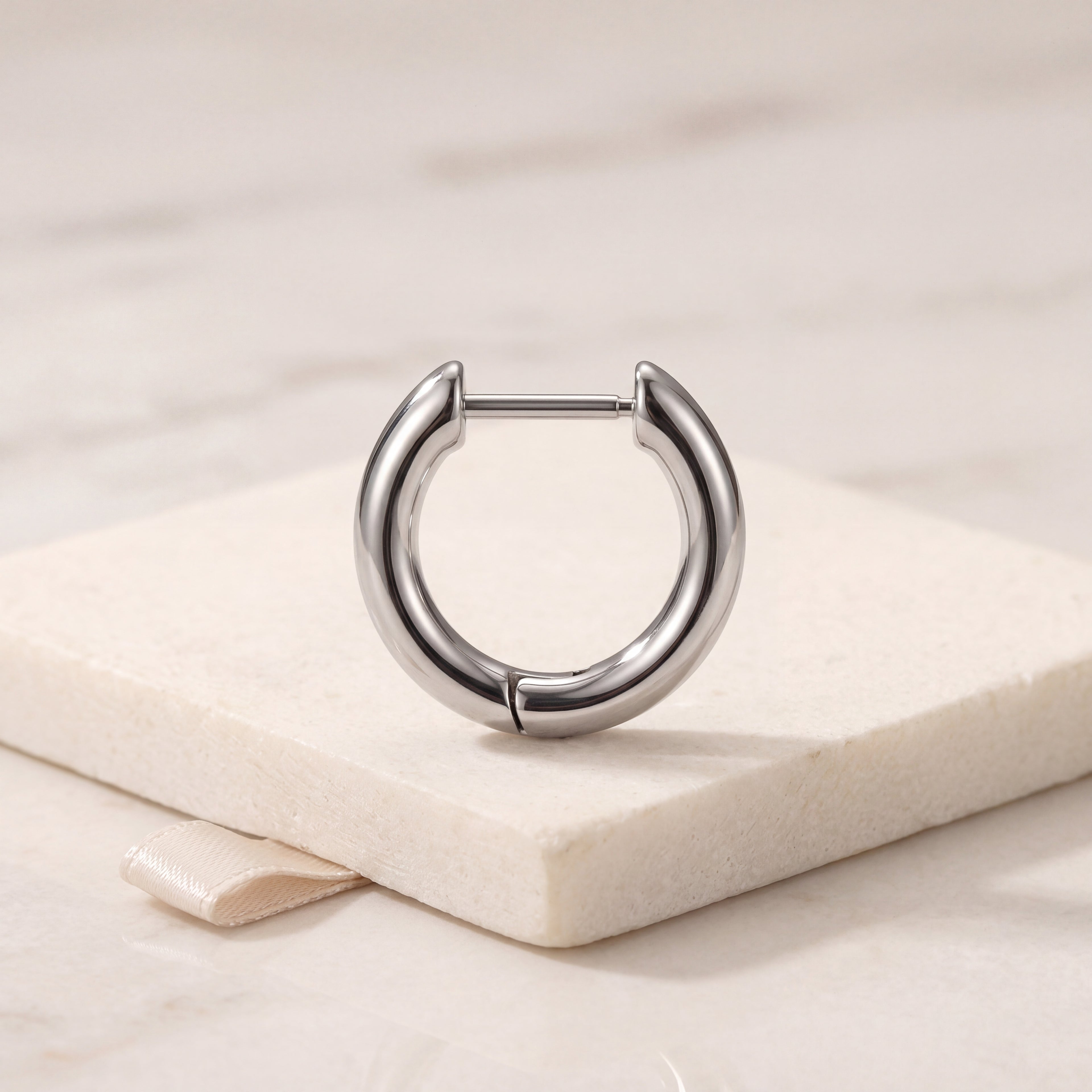 Rounded D-Shape Titanium Hoop Earrings - image 5