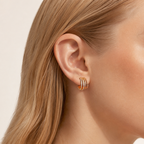 Sterling Silver Irregular Zirconia Bar Stud Earrings worn on the ear