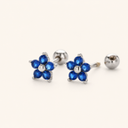 Sterling Silver Five-Point Star Zirconia Flat Back Earrings detail view