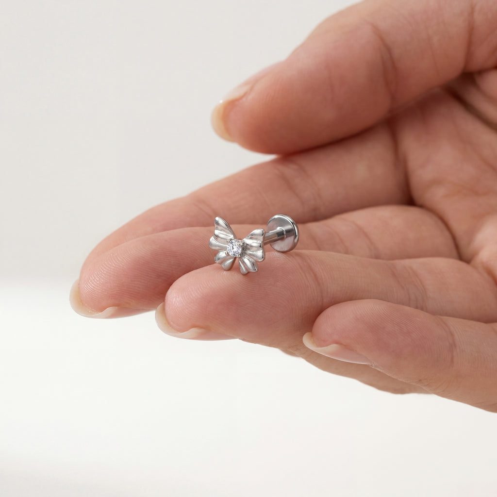 Bow Crystal Titanium Stud Earrings - image 4