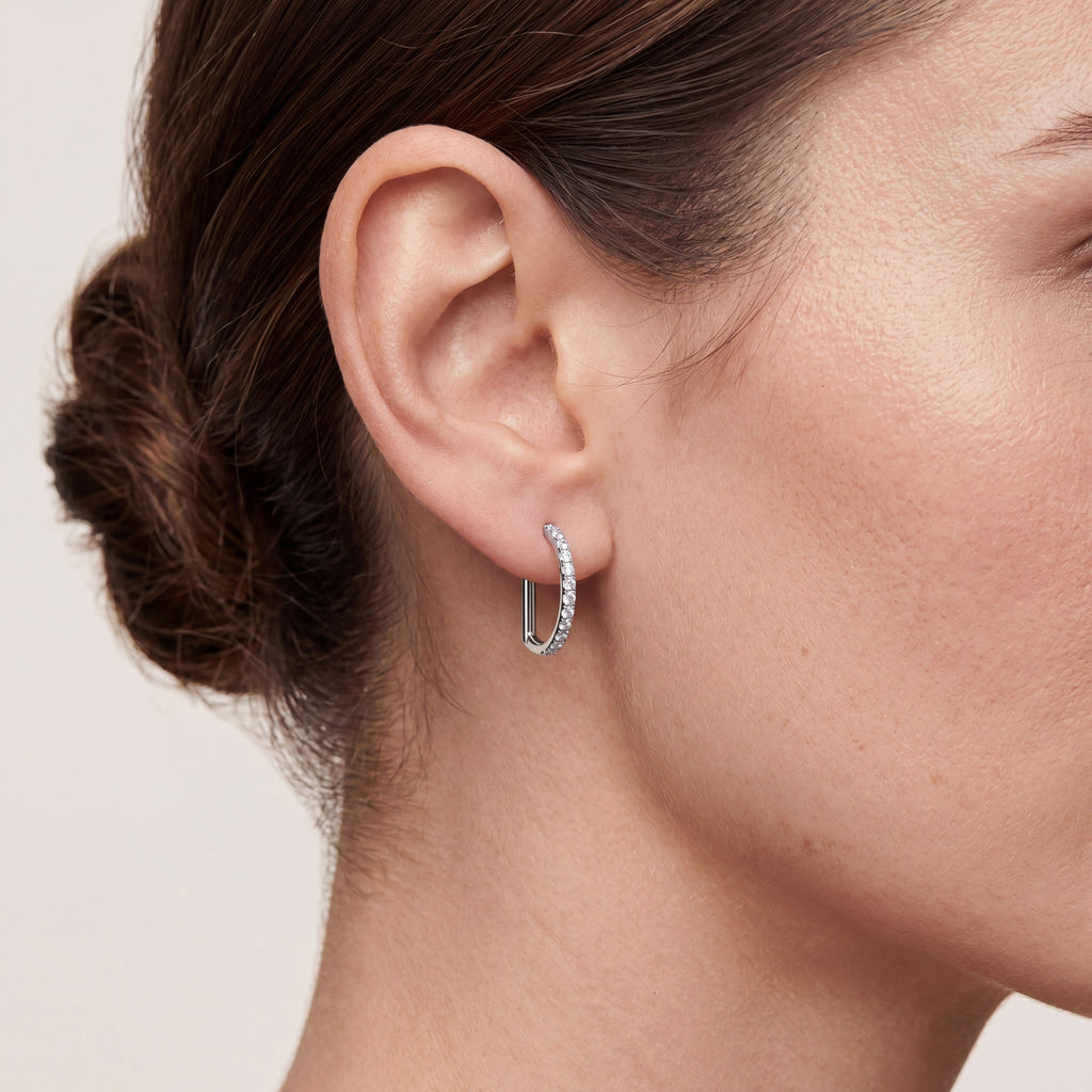 Crystal D-Shape Titanium Hoop Earrings - image 2