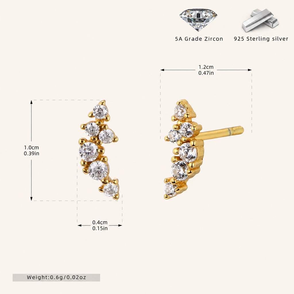 Sterling Silver French Pavé Zirconia Stud Earrings - Gold