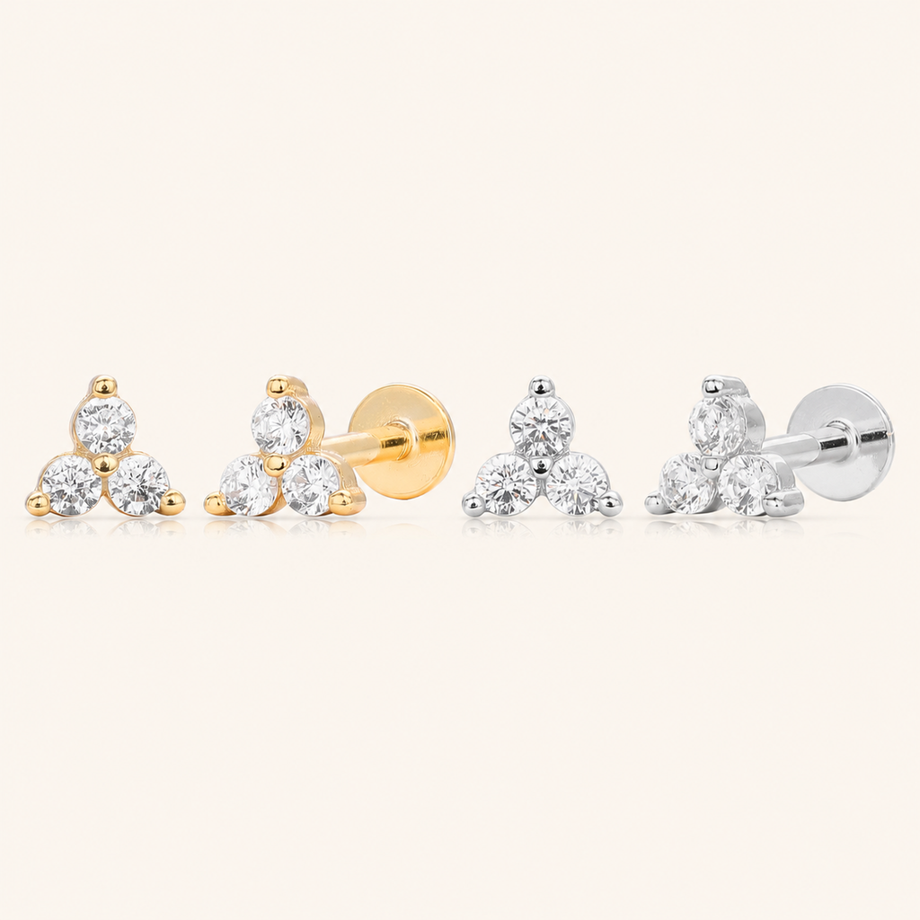 Sterling Silver Pave Zirconia Flower Flat Back Earrings