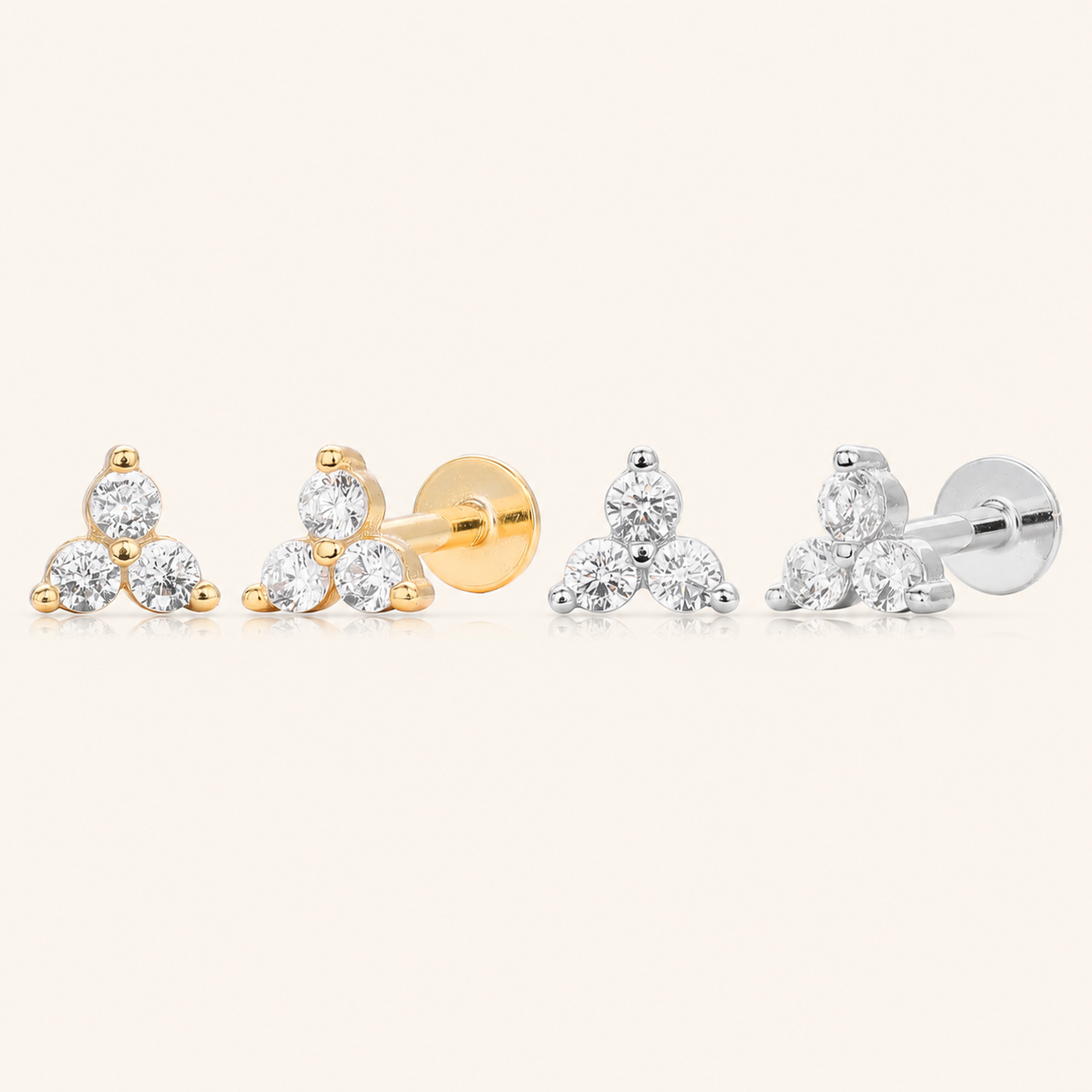 Sterling Silver Pave Zirconia Flower Flat Back Earrings