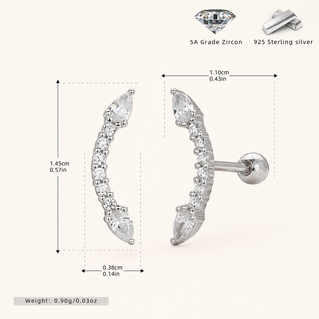 Sterling Silver Ball Zirconia Flat Back Earrings - Platinum