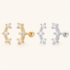 Sterling Silver Triple Star Zirconia Flat Back Earrings