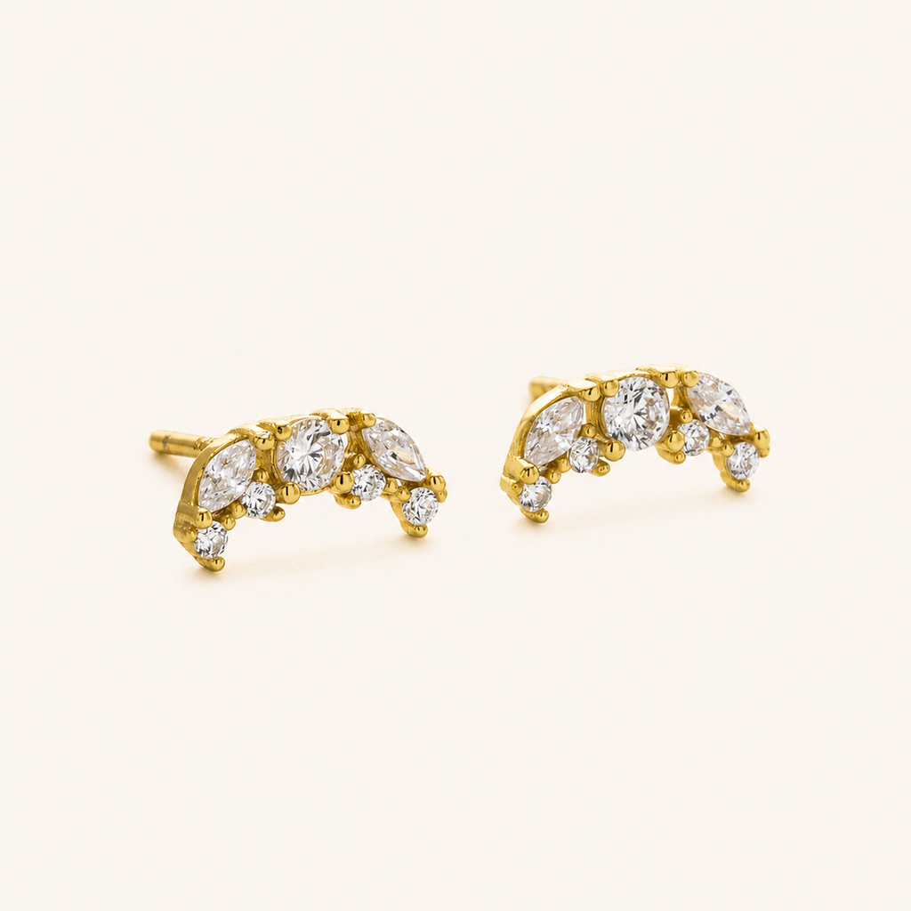 Sterling Silver Zirconia Moon Stud Earrings detail view