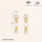 Sterling Silver Pearl & Zirconia Chain Drop Stud Earrings - Gold / 2