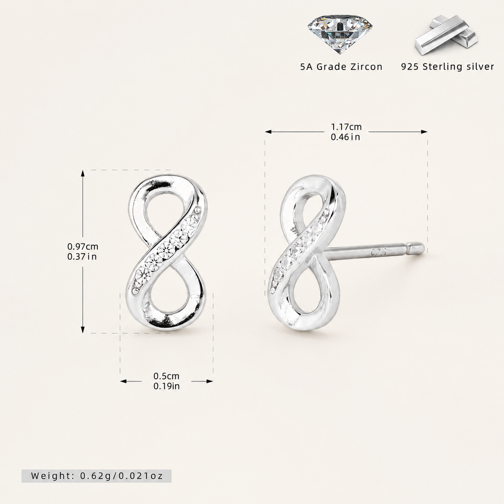 Sterling Silver Figure-Eight Zirconia Stud Earrings - Platinum