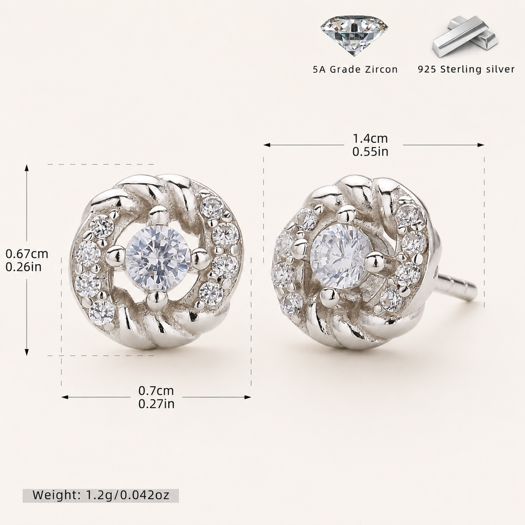 Sterling Silver Zirconia Twist Stud Earrings - Platinum