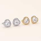 Sterling Silver Pave Heart Zirconia Stud Earrings detail view