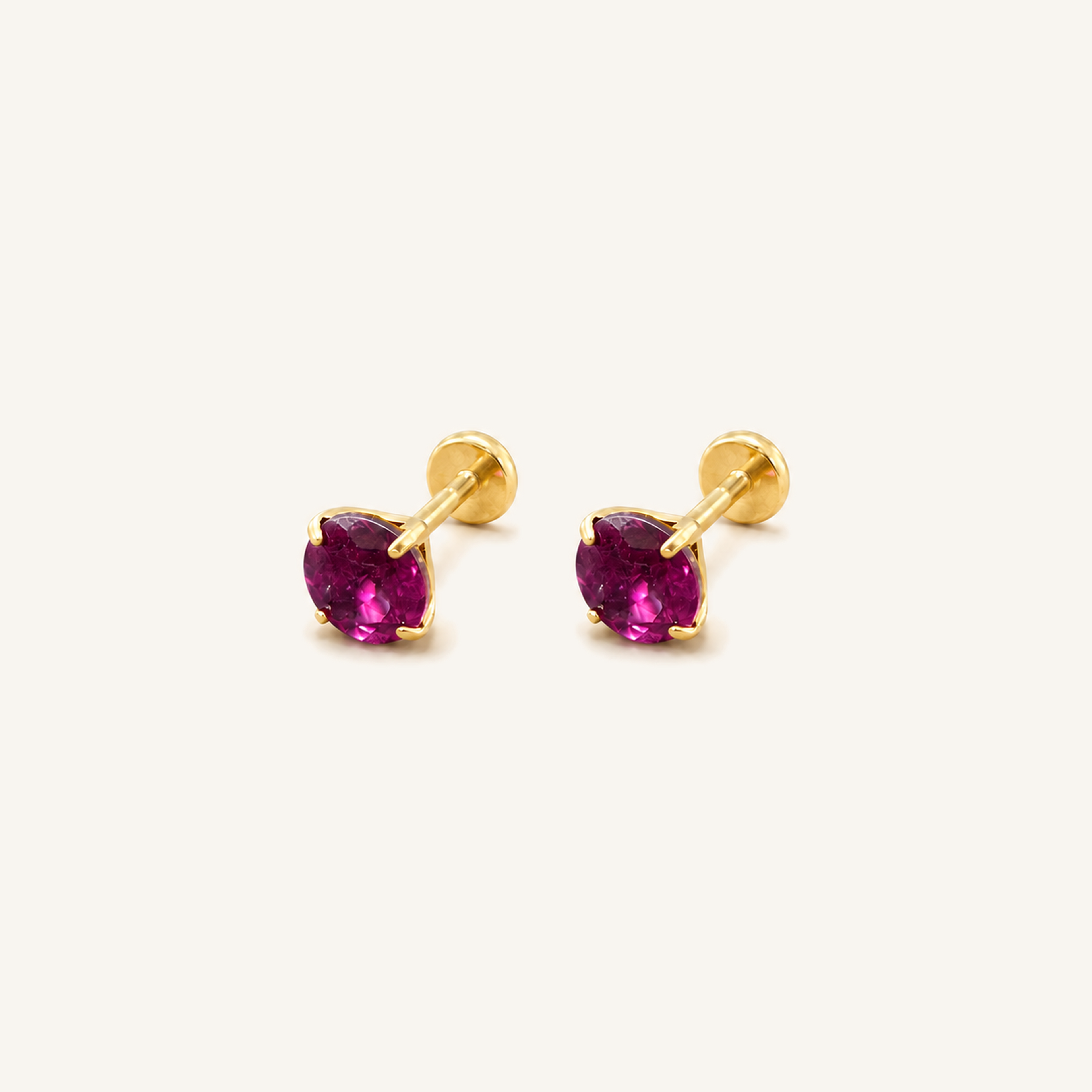 Titanium Purple Garnet Flat Back Stud Earrings