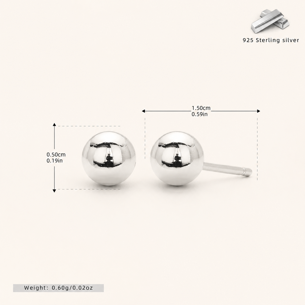 Sterling Silver Ball Bead Stud Earrings - Platinum / 5mm