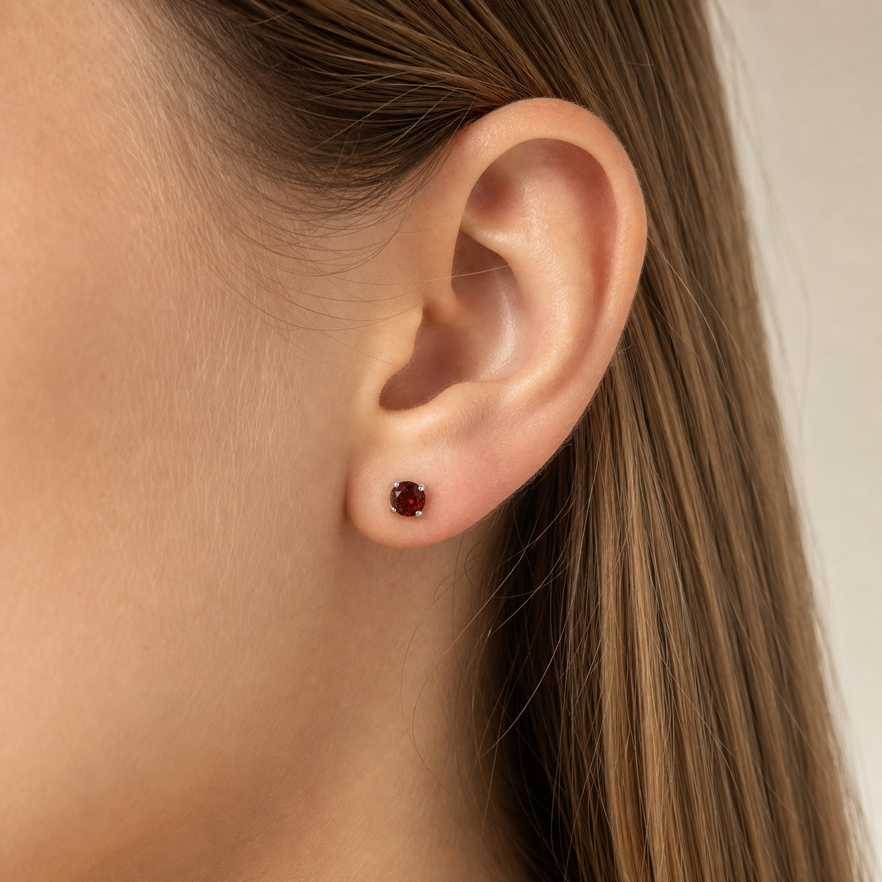 Titanium Garnet Flat Back Stud Earrings