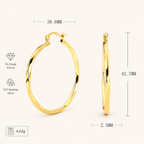 Sterling Silver Twisted Hollow Hoop Earrings - Gold / 40mm