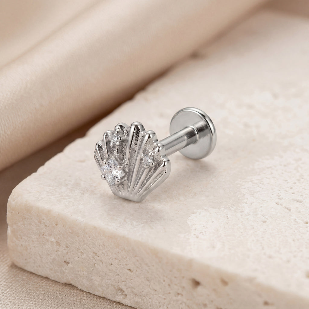 Shell Crystal Titanium Stud Earrings - image 5