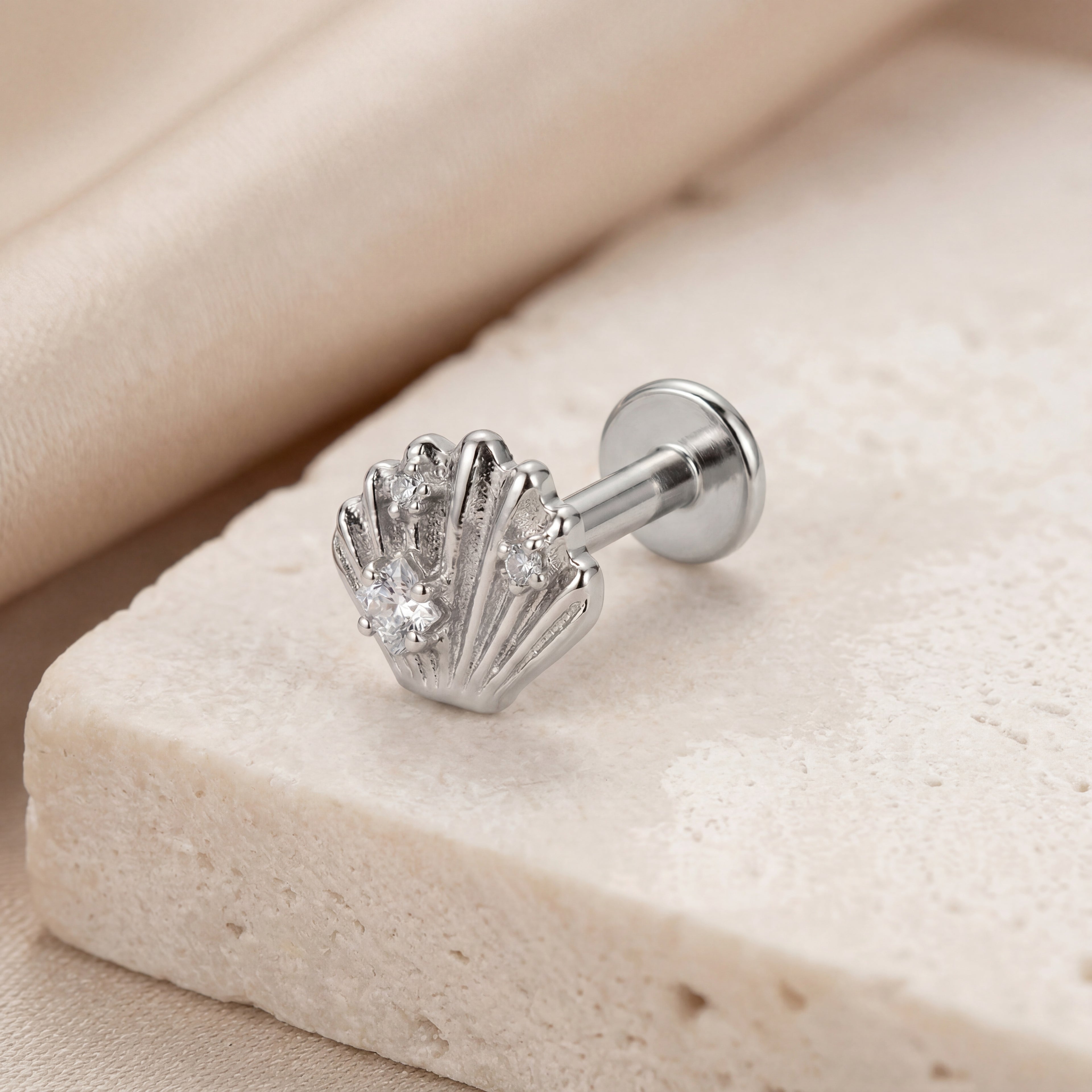 Shell Crystal Titanium Stud Earrings - image 5