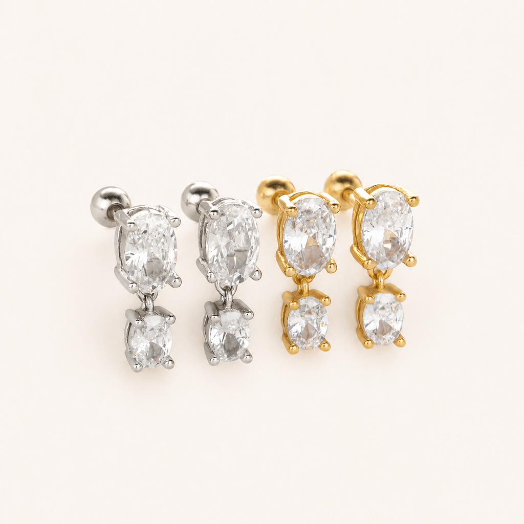 Sterling Silver Minimalist Zirconia Flat Back Earrings detail