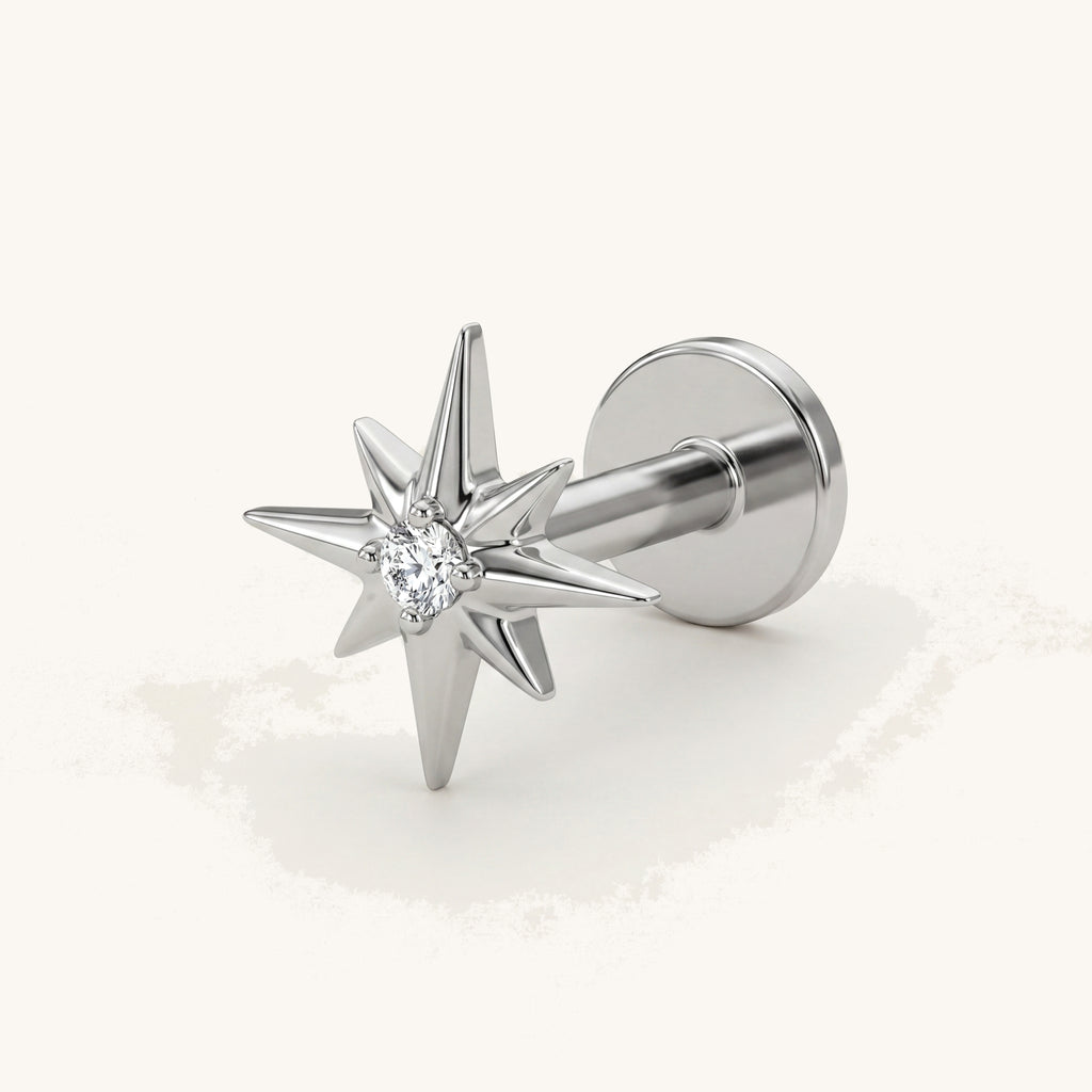 Four-Point Star Titanium Stud Earrings - Silver