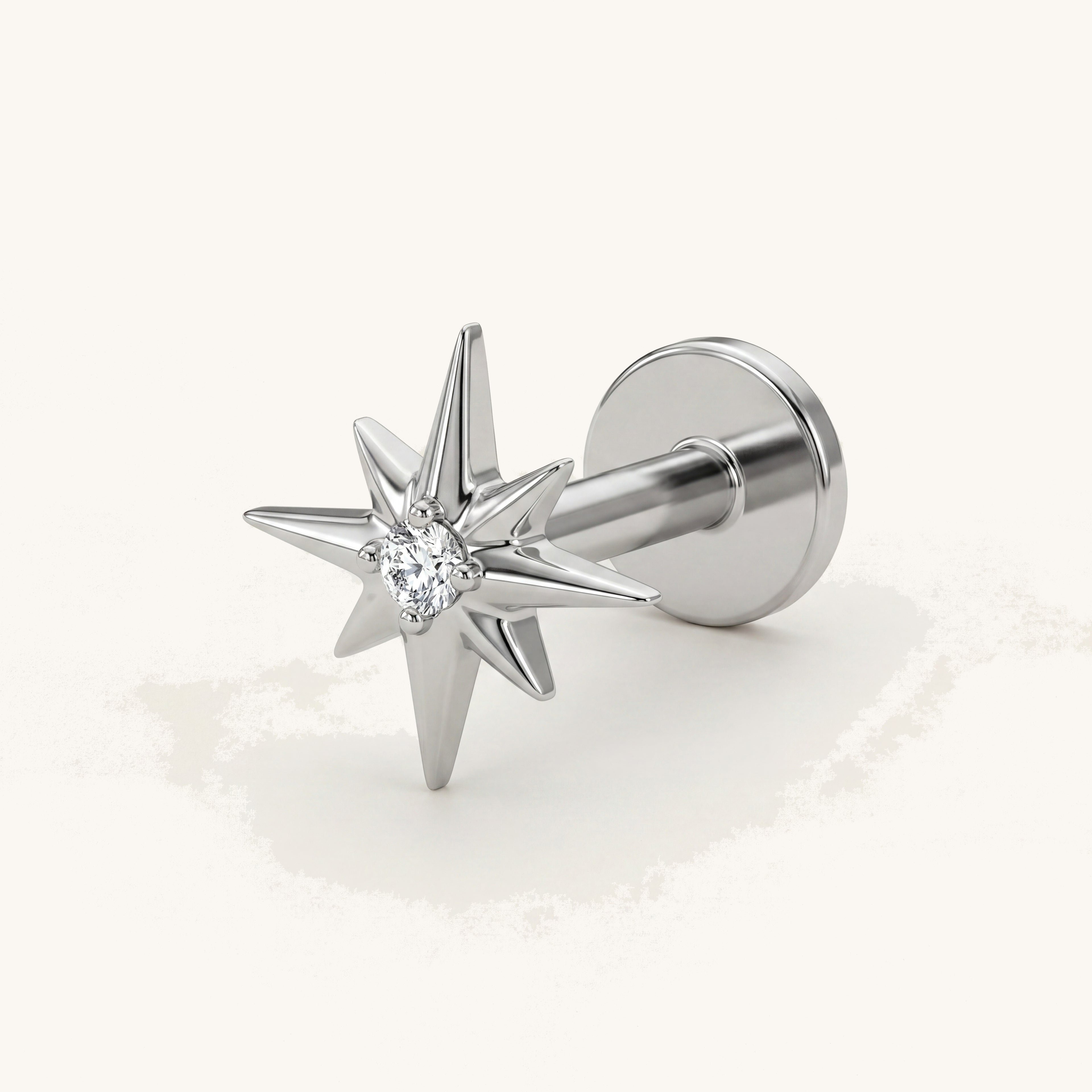 Four-Point Star Titanium Stud Earrings - Silver
