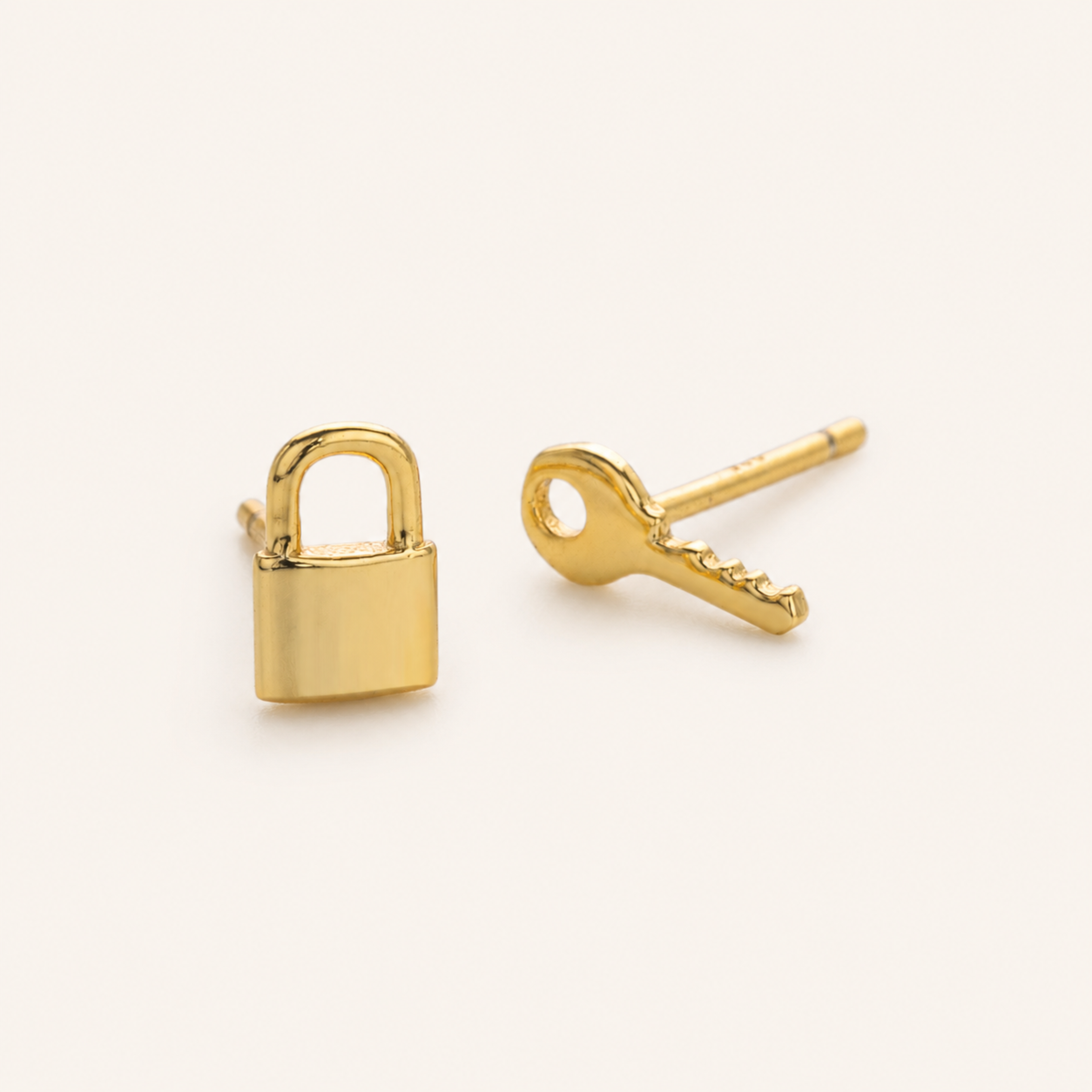 Sterling Silver Lock & Key Stud Earrings detail view
