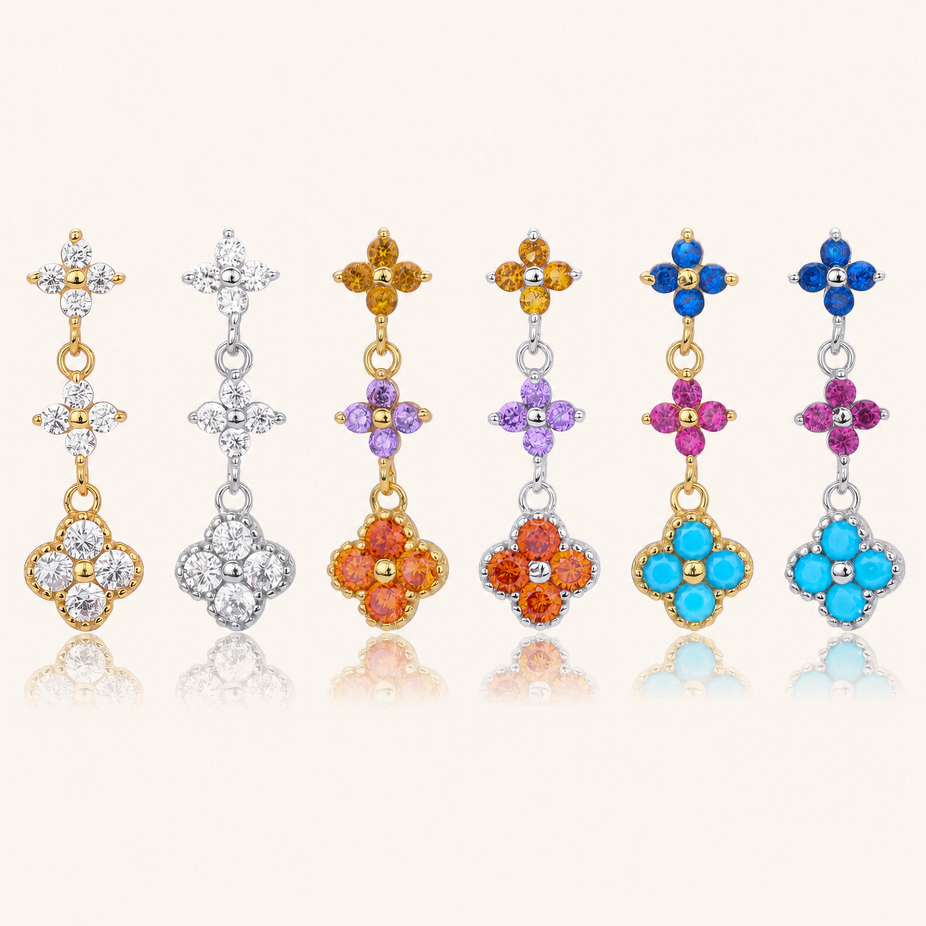 Sterling Silver Colored Zirconia Flower Stud Earrings