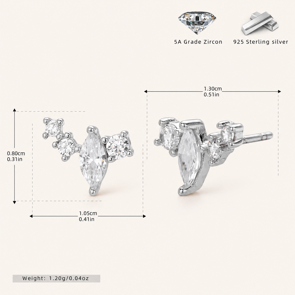 Sterling Silver Sparkling Zirconia Stud Earrings - Platinum