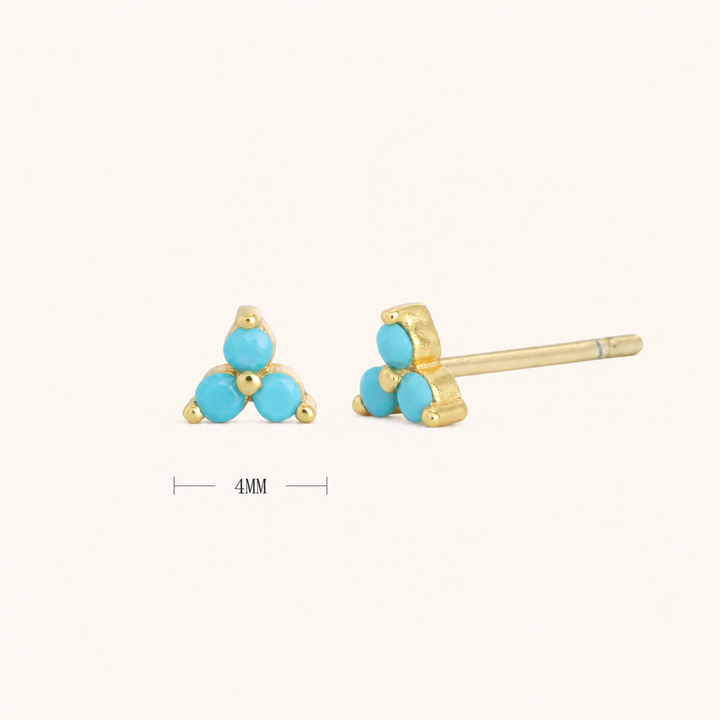 Sterling Silver Triangle Zirconia Stud Earrings - Gold / Turquoise