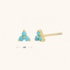 Sterling Silver Triangle Zirconia Stud Earrings - Gold / Turquoise